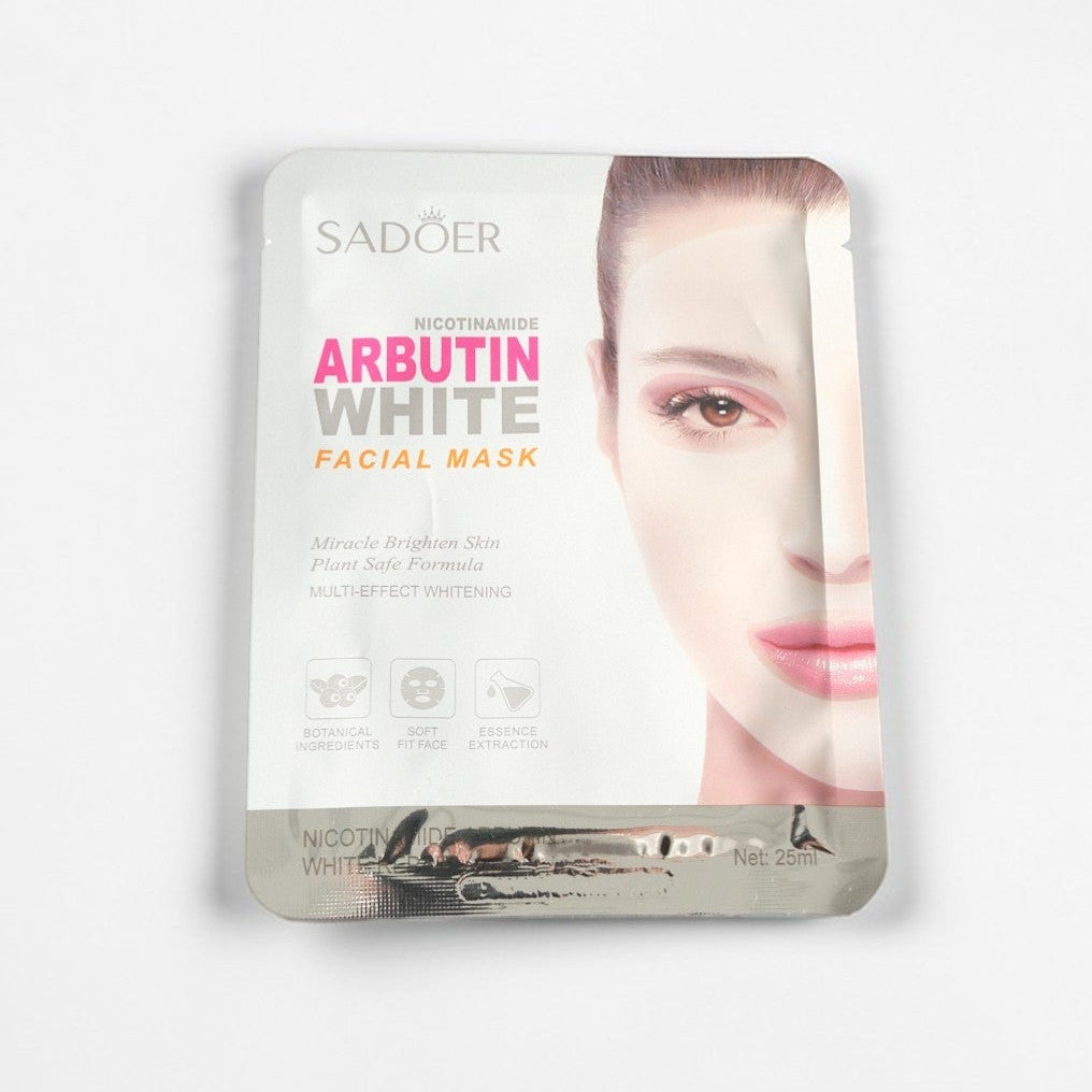 Packaged facial mask with a face on the label against a white background