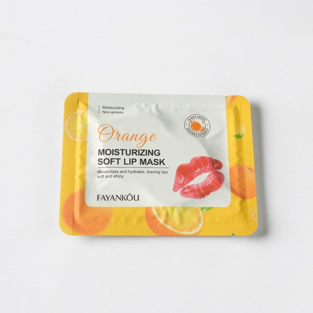 Orange moisturizing soft lip mask packaging on a white background