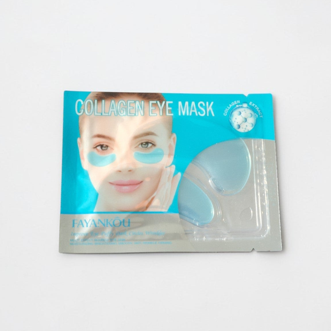 Collagen eye mask packaging on a white background