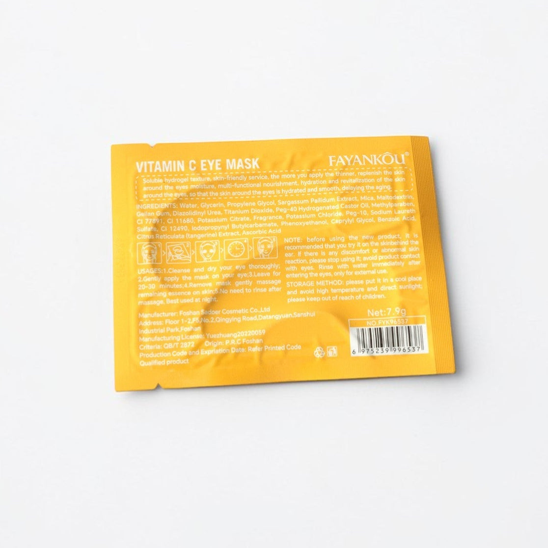Yellow eye mask packaging on a white background